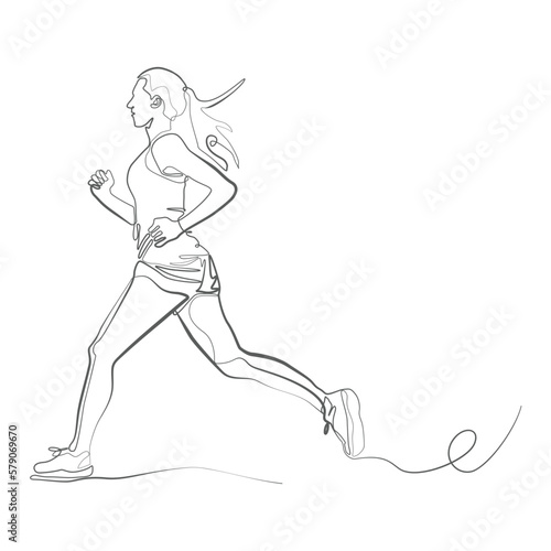 Fototapeta Naklejka Na Ścianę i Meble -  One Line Vector drawing of a female runner