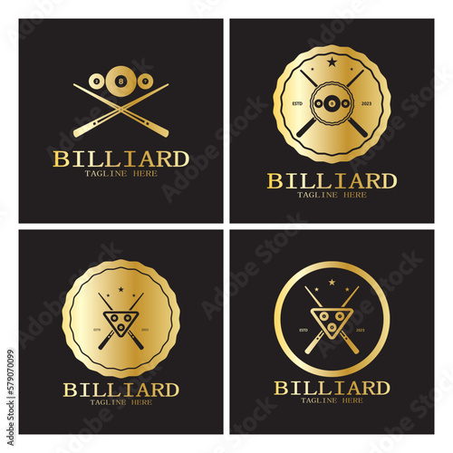 simple billiards logo template illustration with billiard balls and sticks,design for billiards booth,billiards business,bills competition,mobile billiards game,app,badge,billiards sport,vector