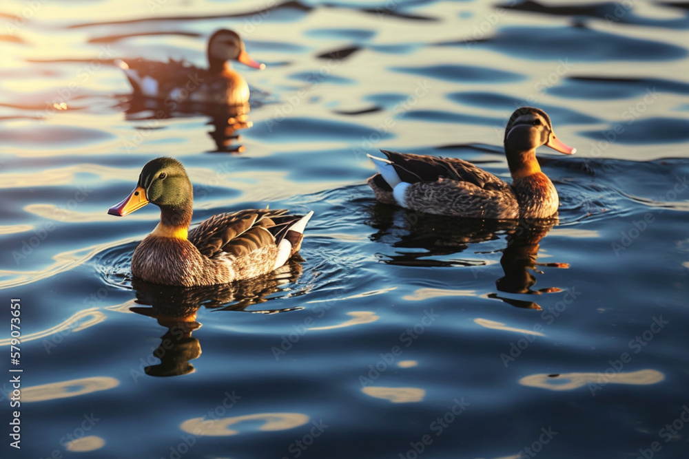A Flock of Ducks in the Water. Created with generative technology