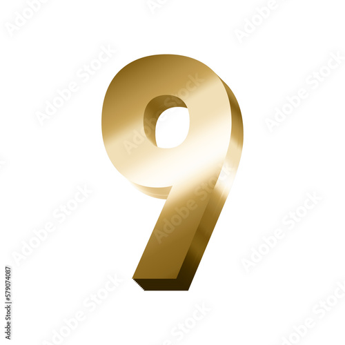 3d gold number 9 vector eps with transparent background