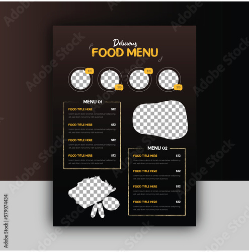 Vintage food menu flyer or poster design template in dark color
