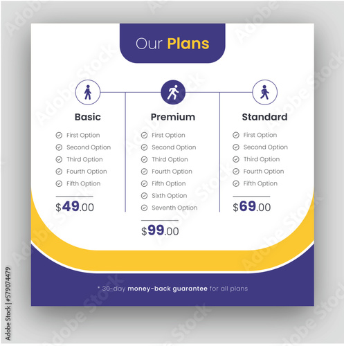 Web pricing table with icons vector design template