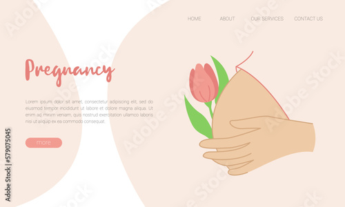 Vector banner for Pregnancy and Motherhood website. Information and practical assistance to expectant mothers during pregnancy, proper child care