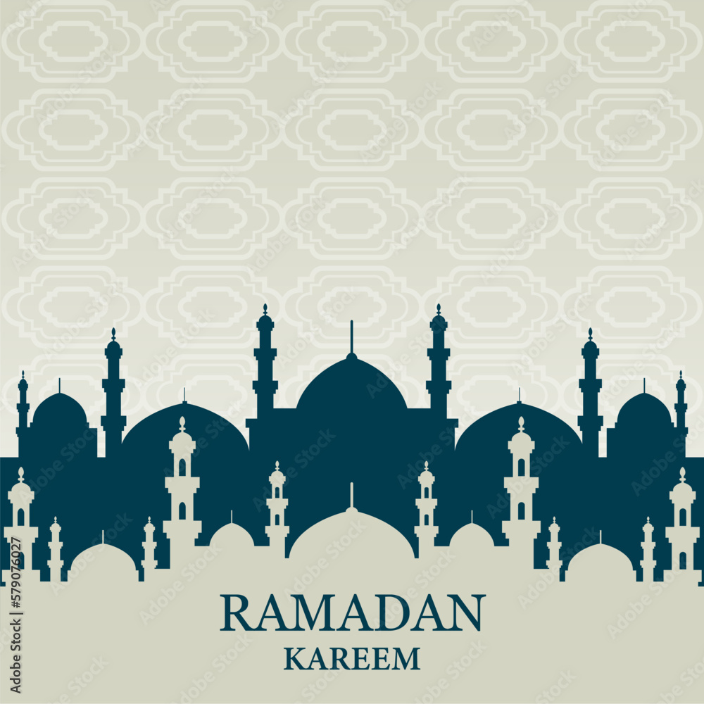 A blue background with a blue mosque and the words ramadan, illustration vector graphic of ramadan, perfect for background ramadan, poster ramadan kareem.