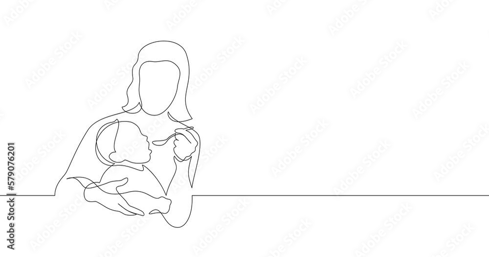 Animation of an image drawn with a continuous line. Mother feeds the child. Animation of an image drawn with a continuous line. Mother feeds the child.