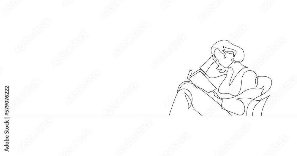 Animation of an image drawn with a continuous line. Girl with a book in the armchair. Animation of an image drawn with a continuous line. Girl with a book in the armchair.