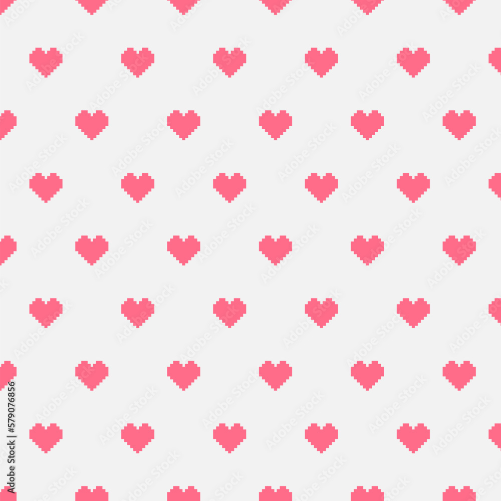 Seamless texture with pink hearts on white background.