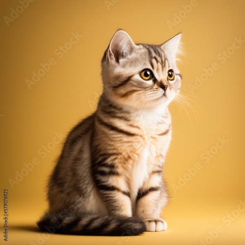 Cute orange and brown cat, colorful gradient background. Generative AI