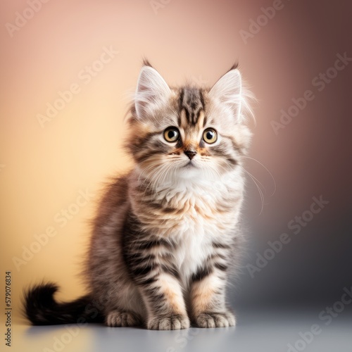 Cute brown and golden cat, colorful gradient background. Generative AI