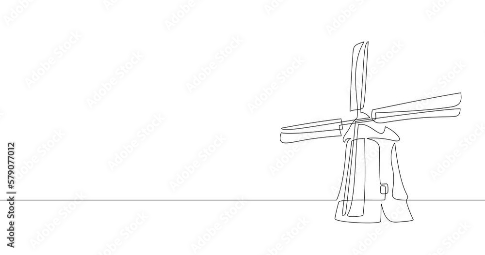 Animation of an image drawn with a continuous line. Vintage windmill. Animation of an image drawn with a continuous line. Vintage windmill.