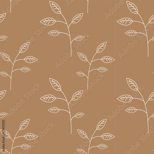 Seamless pattern of kraft eco paper with white plant 