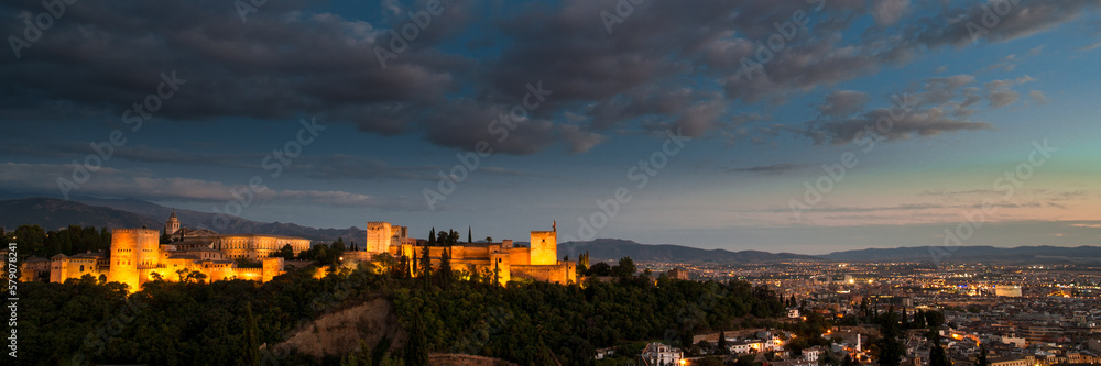 Sunset over the castle of Alhambra