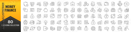 Money and finance line icons collection. Big UI icon set in a flat design. Thin outline icons pack. Vector illustration EPS10