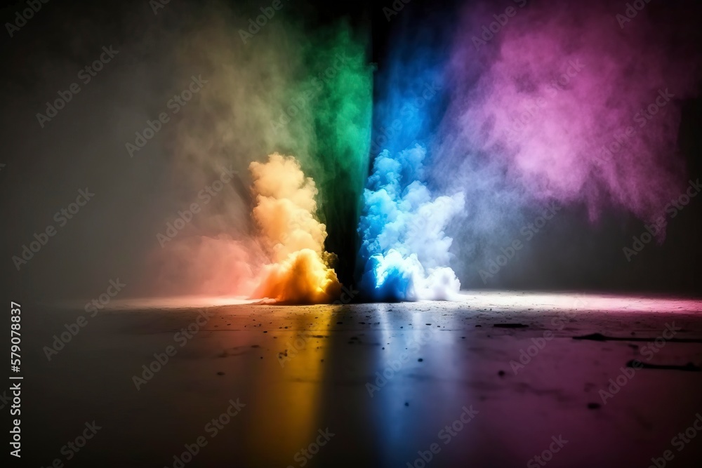 Obraz premium An empty stage with spotlights and smoke. AI technology generated image