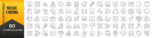 Music and cinema line icons collection. Big UI icon set in a flat design. Thin outline icons pack. Vector illustration EPS10
