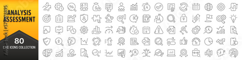 Analysis and assessment line icons collection. Big UI icon set in a flat design. Thin outline icons pack. Vector illustration EPS10
