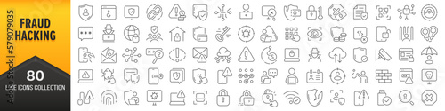 Fraud and hacking line icons collection. Big UI icon set in a flat design. Thin outline icons pack. Vector illustration EPS10