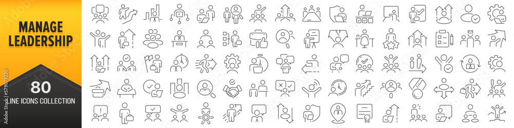 Manage and leadership line icons collection. Big UI icon set in a flat design. Thin outline icons pack. Vector illustration EPS10 Manage and leadership line icons collection. Big UI icon set in a flat design. Thin outline icons pack. Vector illustration EPS10