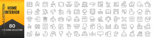 Home interior line icons collection. Big UI icon set in a flat design. Thin outline icons pack. Vector illustration EPS10