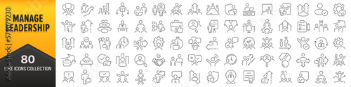 Manage and leadership line icons collection. Big UI icon set in a flat design. Thin outline icons pack. Vector illustration EPS10