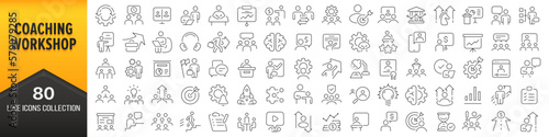 Coaching and workshop line icons collection. Big UI icon set in a flat design. Thin outline icons pack. Vector illustration EPS10