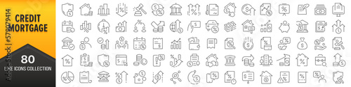 Credit and mortgage line icons collection. Big UI icon set in a flat design. Thin outline icons pack. Vector illustration EPS10