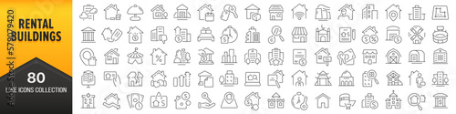 Rental and buildings line icons collection. Big UI icon set in a flat design. Thin outline icons pack. Vector illustration EPS10