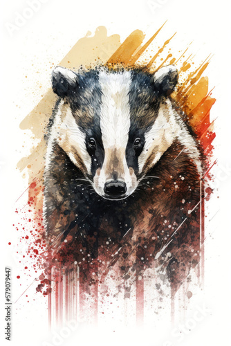 Illustration badger in watercolor. Animal on a white background, generative AI