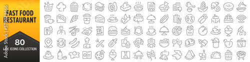 Fast food and restaurant line icons collection. Big UI icon set in a flat design. Thin outline icons pack. Vector illustration EPS10