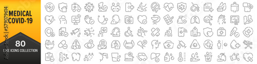 Medical and covid-19 line icons collection. Big UI icon set in a flat design. Thin outline icons pack. Vector illustration EPS10