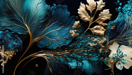 Beautiful abstract floral ink background, made with generated ai
