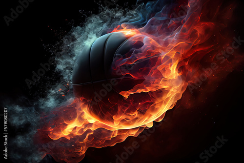 Burning fire basketball over dark background. Generative Ai