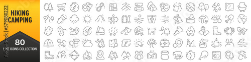Canvastavla Hiking and camping line icons collection
