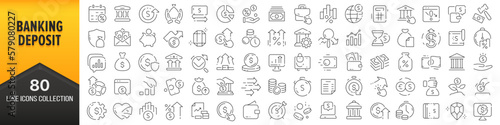 Banking deposit line icons collection. Big UI icon set in a flat design. Thin outline icons pack. Vector illustration EPS10