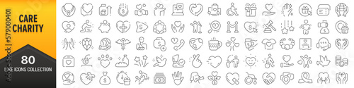 Care and charity line icons collection. Big UI icon set in a flat design. Thin outline icons pack. Vector illustration EPS10