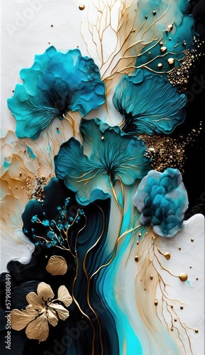 Beautiful abstract floral ink background, made with generated ai