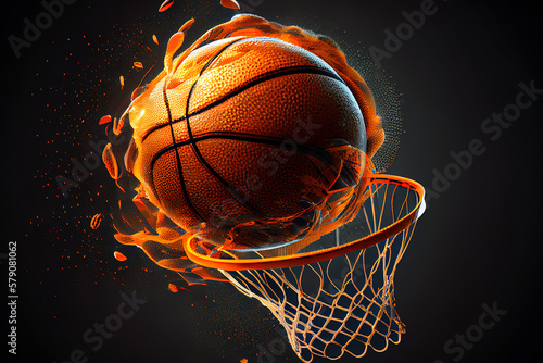Ball background with watercolor basketball basket. Generative Ai © hassanmim2021