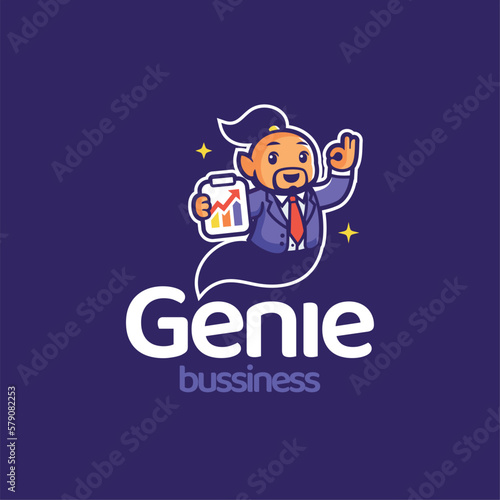Genie Bussiness Mascot Logo Vector