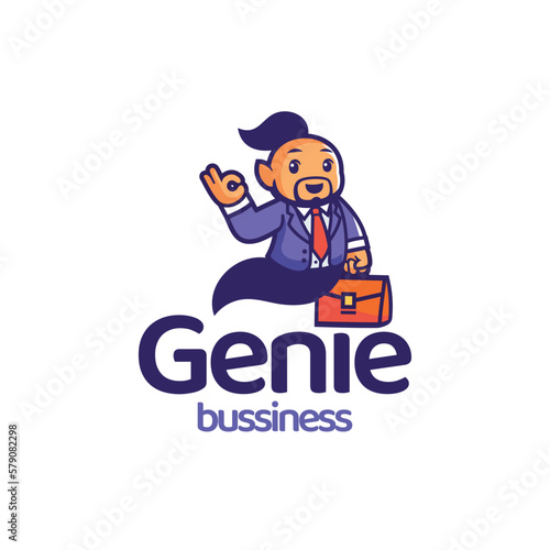 Genie Bussiness Mascot Logo Vector