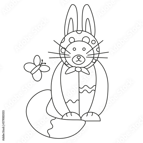 Fototapeta Naklejka Na Ścianę i Meble -  Easter cat with ears of a rabbit, a hare and in a handkerchief. Line art.