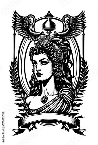 beautiful egyptian cleopatra symbol black and white hand drawn logo illustration © AGSTRONAUT