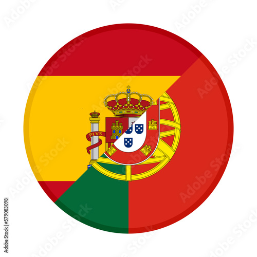 round icon of spain and portugal flags. vector illustration isolated on white background