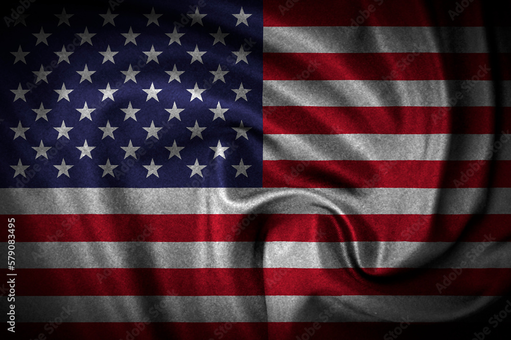 Obraz premium A Close-up of ruffled American flag, wavy cotton flag of America