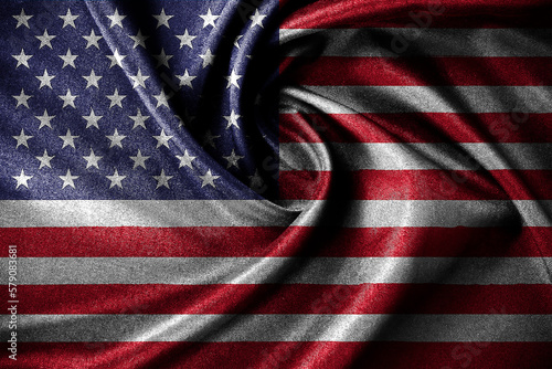 The closeup of grunge American flag, Dark wavy American flag