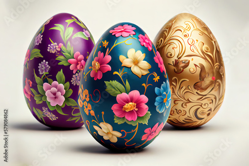 Easter eggs painted in different colors. Generative Ai