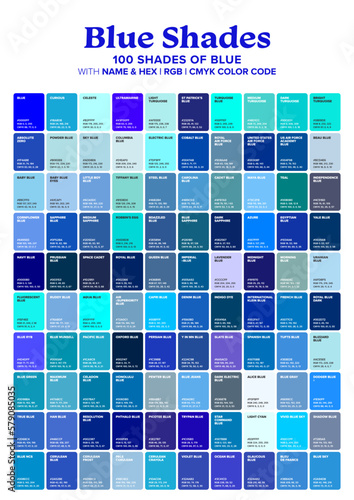 Blue Tone Color Shade Background with Code and Name Illustration. Blue swatches color pallete..Vector Illustrations.