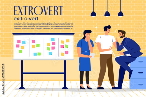 Extrovert individuality. Extraversion character enjoying communication with people.Active temperament, Flat vector illustration