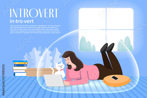 Introvert. Personal space. Human introverts. Relaxes doing favorite thing at home. Meditation, calm flat characters , Flat vector illustration.