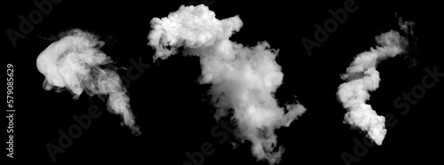 Flowing smoke isolated on black background. Paint splashing. Exploding white powder. Wide abstract illustration 