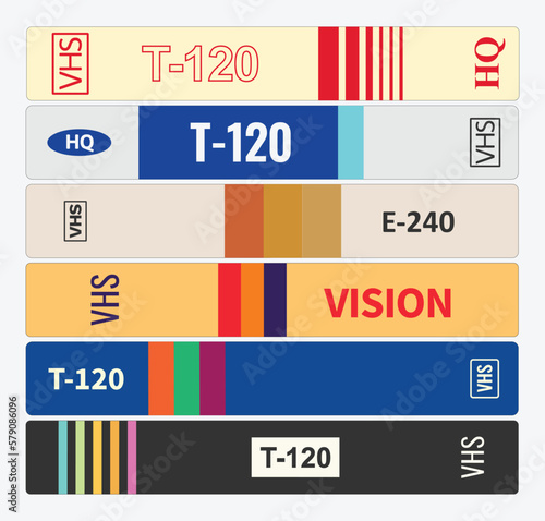 retro style vhs cassettes stacked vhs covers back side flat vector 90s nostalgia memories